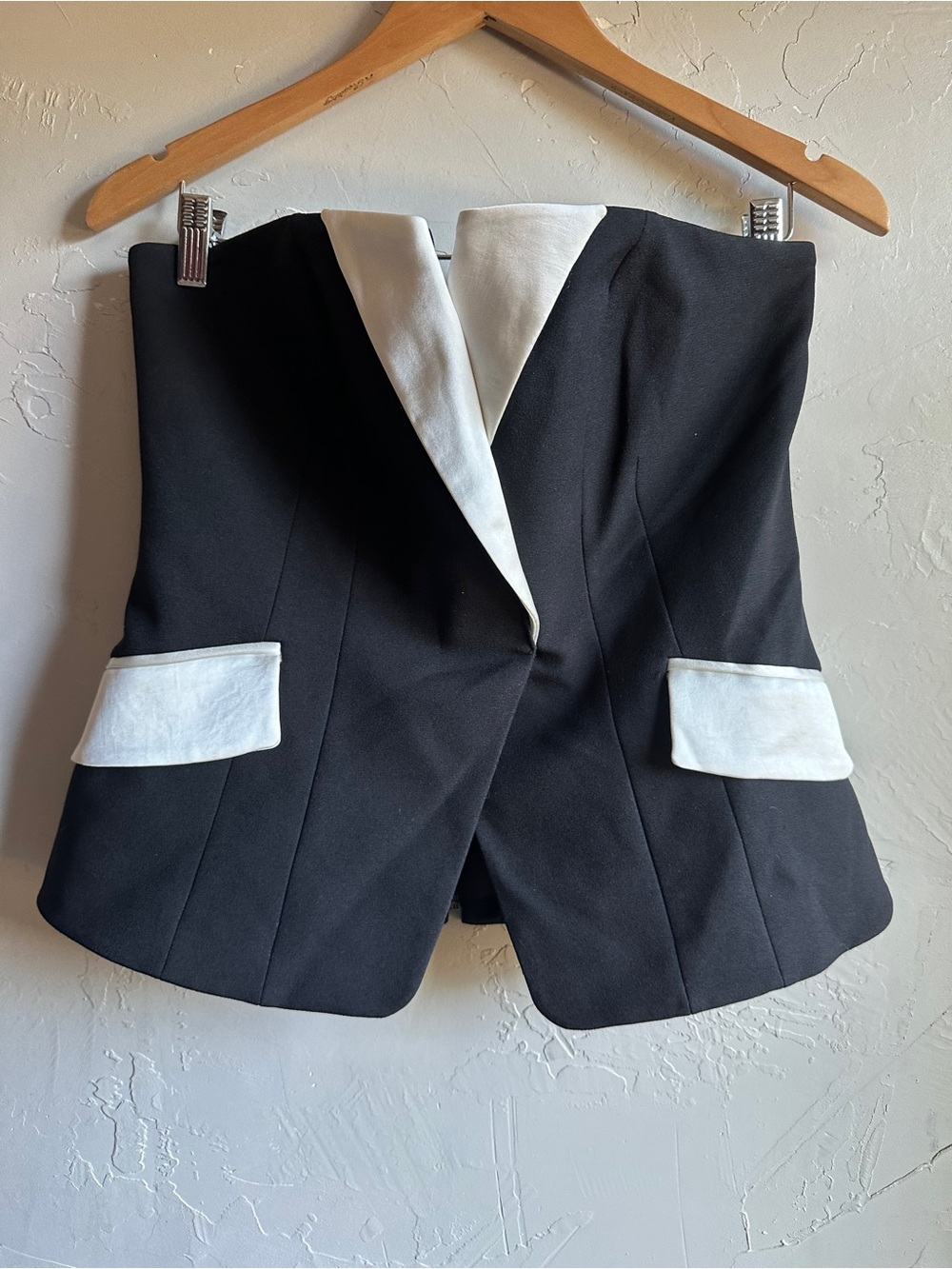 WHBM Tuxedo Bustier Top Strapless Corset Tailored Y2K Formal Black White Sz 8